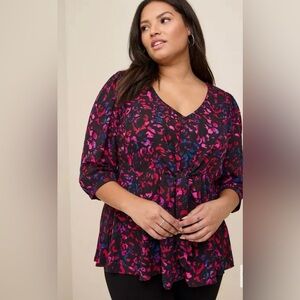 Torrid Georgette Tie-Front Blouse Leopard Black Size 2X